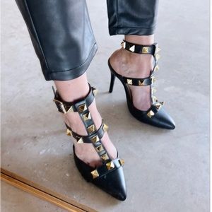 Stud Cut Out Black Heel